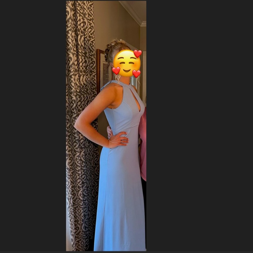 Lulu's - Striking Elegance Light Blue Bow Backless Halter Maxi Dress